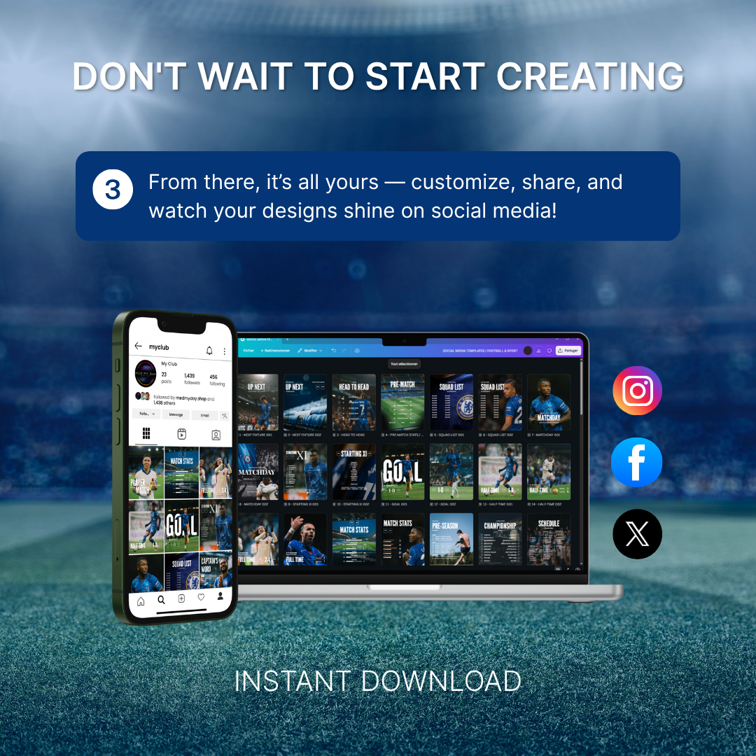 Templates pour réseaux sociaux | Football • Tous les sports | Collection 001