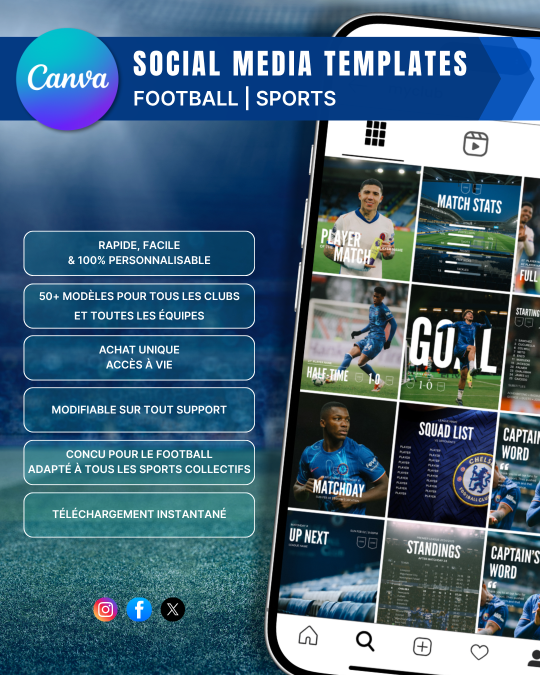 Templates pour réseaux sociaux | Football • Tous les sports | Collection 001