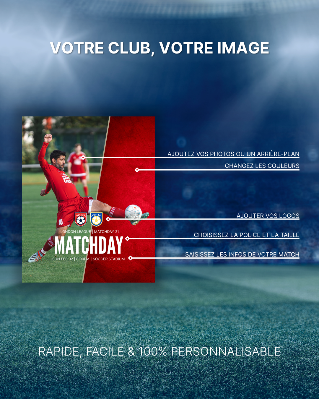 Templates pour réseaux sociaux | Football • Tous les sports | Collection 001