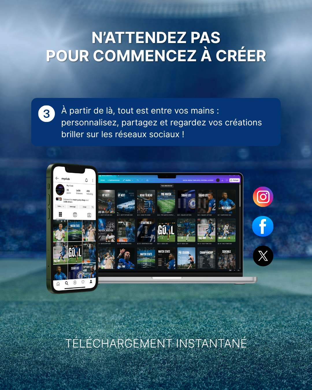Templates pour réseaux sociaux | Football • Tous les sports | Collection 001